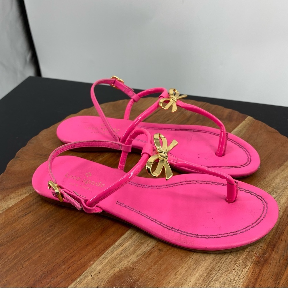 Kate spade‎ Tracie flat sandals hot pink gold bow Sz 6